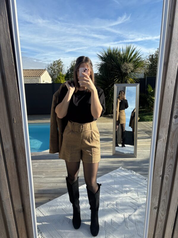 SHORT A CARREAUX CEINTURE