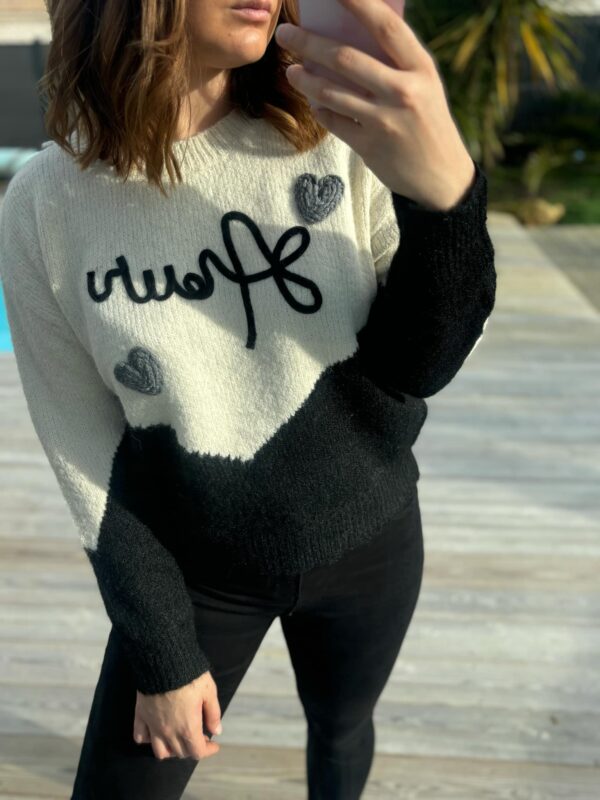 Pull Amour a manches longues noir et blanc