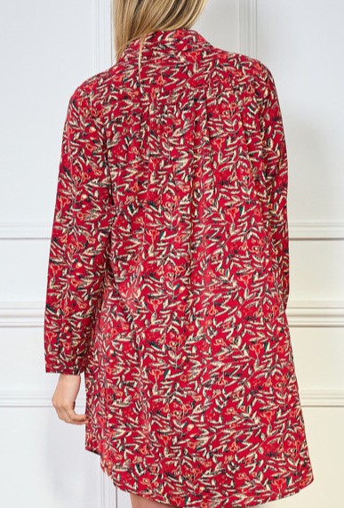Robe Maelle bordeaux avec imprimé blanc, noir et doré grande taille