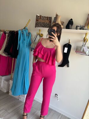 Ensemble pantalon crop top fuchsia