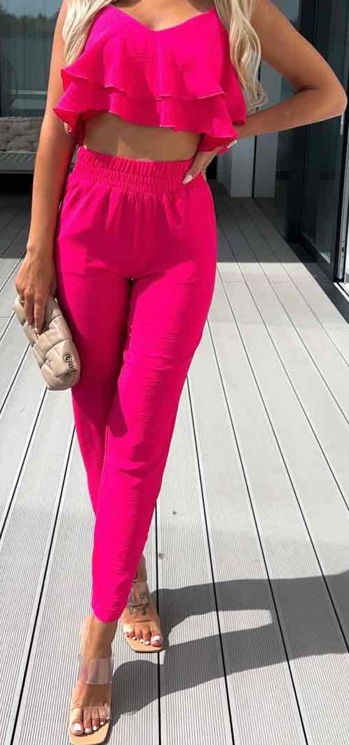 Ensemble pantalon crop top fuchsia