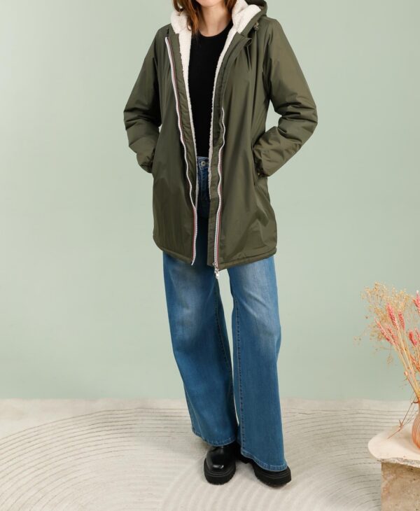 18269-1-KAKI-0 Parka 3/4 Kaki avec Fourrure Synthétique