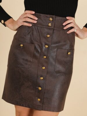22027-CHOCO-1 Jupe simili cuir
